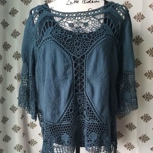 Democracy Deep Teal Knit Crochet Top